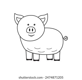 Cute pig outline sketch for coloring. Vector illustration of a cartoon animal from a farm. Isolated on white.