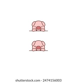 Cute pig peeking cartoon, vector illustration