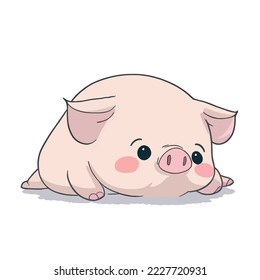 Cute pig piglet lay down vector illustration print