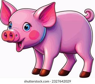 cute pig with pink skin on white