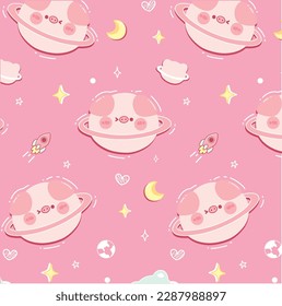 Cute pig planet and space animal seamless pattern kids and baby pattern