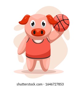 cute pig play basketball cartoon vector
