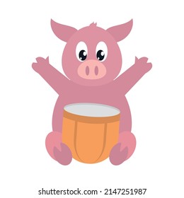 cute pig playing a drum