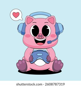 Cute pig playing game cartoon
