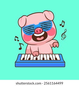 Cute Pig Playing Keyboard Piano Cartoon Vector Icon 
Illustration. Animal Music Icon Concept Isolated Premium 
Vector. Flat Cartoon Style 