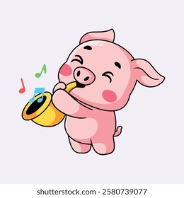 Cute Pig Playing a Saxophone