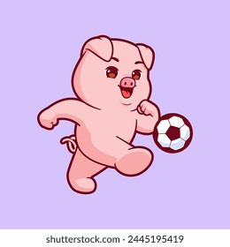 Cute pig playing soccer cartoon vector icon illustration. Flat style animal cartoon logo mascot