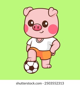 Cute Pig Playing Soccer Cartoon Vector Icon Illustration. Animal Sport Icon Concept Isolated Premium Vector. Flat Cartoon Style