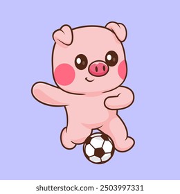 Cute Pig Playing Soccer Cartoon Vector Icon Illustration. Animal Sport Icon Concept Isolated Premium Vector. Flat Cartoon Style