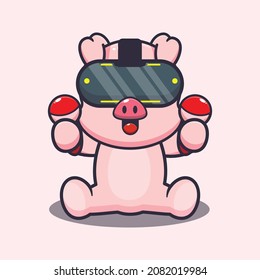 Cute pig playing virtual reality.