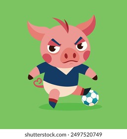 cute pig plays football angry face