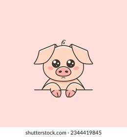 Cute pig with pleading look in cartoon style. Vector flat illustration