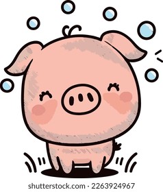 Cute pig, pork cartoon illustration sticker, logo design, icon