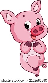 The cute pig is posing happily and cutely while standing of illustration