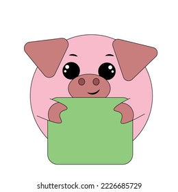 Cute Pig with poster without text in color for congratulation