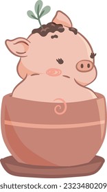 Cute Pig in a Pot: Vector Clipart of Adorable Plant and Home Decor Illustrations" - Discover a delightful collection of vector clipart featuring a lovable pig in a pot, alongside charming plant and ho