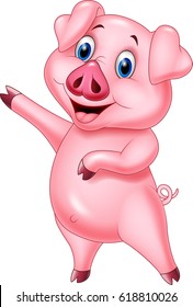 Cute pig presenting isolated on white background 