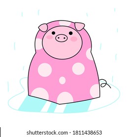 Cute pig with cute raincoat