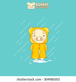 cute pig in raincoat character