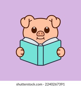Cute Pig Reading a Book
