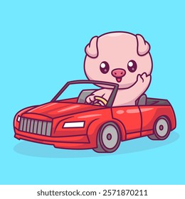 Cute Pig Riding Car Cartoon Vector Icon Illustration. Animal 
Transportation Icon Concept Isolated Premium Vector. Flat 
Cartoon Style 