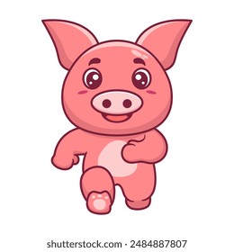 Cute pig running cartoon character. Kawaii animal concept design Hand drawn style vector illustration