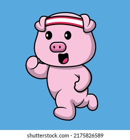 Cute Pig Running Cartoon Vector Icon Illustration. Animal Sport Icon Concept Isolated Premium Vector
