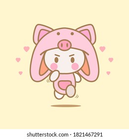 Cute Pig running vector design. Chibi character illustration