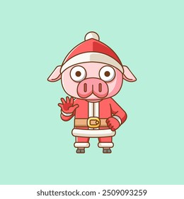 Cute pig santa claus animal kawaii chibi character mascot illustration outline style design set