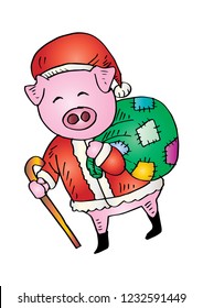 Cute pig with Santa Claus clothes 