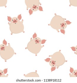 Cute pig seamless pattern. Animal cartoon character.