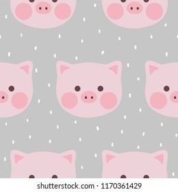cute pig seamless pattern background, vector illustration