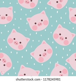 cute pig seamless pattern background, vector illustration