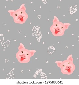 Cute pig seamless pattern background vector illustration
