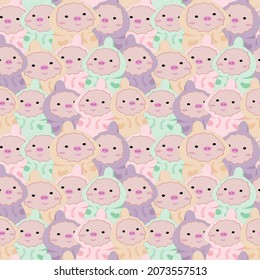 cute pig seamless pattern background, pic wear raincoat, colorful,vector illustration