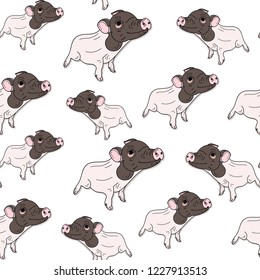 Cute pig seamless pattern. Hand drawn vector illustration for print and web projects, posters, logos, products packaging.