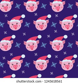 Cute pig seamless pattern. Symbol of the year in the Chinese calendar. Vector illustration for wallpaper. New year and christmas postcard.