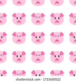 Cute Pig Seamless Pattern Wallpaper background isolated in white color.