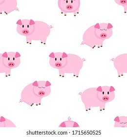 Cute Pig Seamless Pattern Wallpaper background isolated in white color.