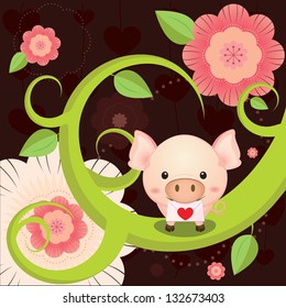 Cute pig sending a love letter