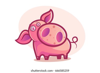 Cute Pig Shocked. Vector Illustration. isolated on white background.