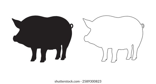 Cute Pig Silhouette - High-Resolution Pig Vector Outline
