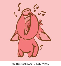 the cute pig sing illustration vector sticker icon mascot