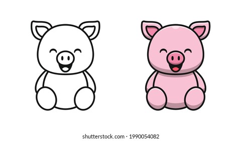 Cute pig is sitting cartoon coloring pages for kids
