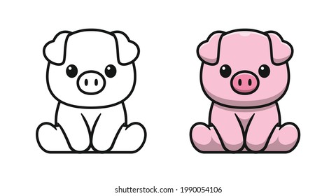 Cute pig is sitting cartoon coloring pages for kids