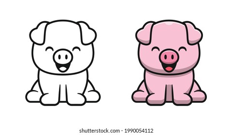 Cute pig is sitting cartoon coloring pages for kids