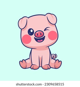 Cute Pig Sitting Cartoon Vector Icon Illustration. Animal Nature Icon Concept Isolated Premium Vector. Flat Cartoon Style