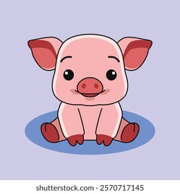 Cute Pig Sitting Flat Vector Cartoon Illustration