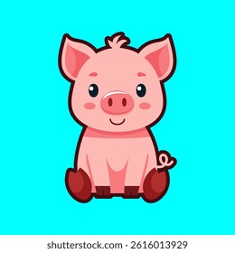 Cute pig sitting icon vector cartoon illustration design