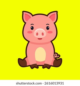 Cute pig sitting icon vector cartoon illustration design